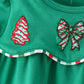 Green christmas tree bow applique stripe bloomer set