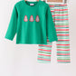 Green christmas tree applique stripe pants set