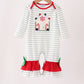 Red gingerbread house applique stripe ruffle romper