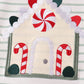 Red gingerbread house applique stripe ruffle pants set