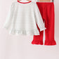 Red gingerbread house applique stripe ruffle pants set
