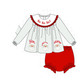 Sage santa applique stripe bloomer set
