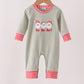 Sage santa applique gingham romper