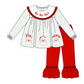 Sage santa applique gingham ruffle pants set