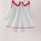 Sage santa applique gingham ruffle stripe dress