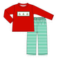 Red Christmas Tree Embroidery Stripe Pants Set