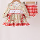 Goose embroidery ruffle gingham bloomer set