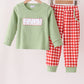 Sage goose embroidery gingham pants set