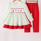 Green dot grinch embroidery ruffle pants set