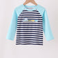 Blue train embroidery stripe top