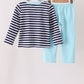 Blue train embroidery stripe pants set
