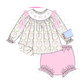 Pink santa bow embroidery bloomer set