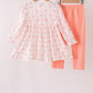 Pink bow embroidery ruffle pants set