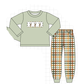 Sage deer embroidery plaid pants set