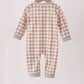 Brown turkey embroidery gingham romper