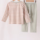 Brown turkey embroidery gingham pants set
