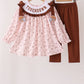 Brown touchdown football embroidery ruffle pants set