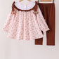Brown touchdown football embroidery ruffle pants set