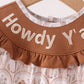 Brown Howdy Y'ALL embroidery ruffle bubble