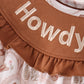 Brown Howdy Y'ALL embroidery ruffle dress