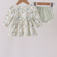 Sage floral smocked ruffle bloomer set
