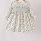 Sage floral smocked ruffle dress