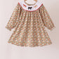 Brown Floral Cow Embroidery Dress