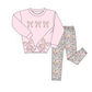 Pink Floral Bow Applique Pants Set