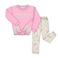 Pink Floral Bow Applique Pants Set