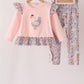 Pink Chicken Applique Ruffle Pants Set