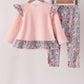 Pink Chicken Applique Ruffle Pants Set
