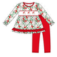 Red Santa Embroidery Ruffle Pants Set
