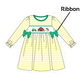 Green Farm Cow Embroidery Stripe  Dress