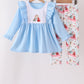 Blue frozen embroidery ruffle pants set