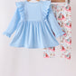 Blue frozen embroidery ruffle pants set
