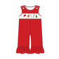 Red Holly Jolly Embroidery Ruffle Jumpsuit