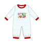 Blue Stripe Holly Jolly Romper