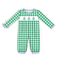Green Christmas Tree Embroidery Gingham Romper