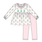 Pink Christmas Tree Embroidery Ruffle Pants Set