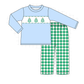 Green Christmas Tree Embroidery Gingham Pants Set