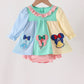 Colorblock character applique ruffle bubble