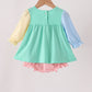 Colorblock character applique ruffle bubble