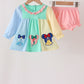 Colorblock character applique ruffle bloomer set