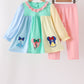 Colorblock character applique ruffle pants set