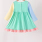 Colorblock character applique ruffle dress