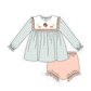Sage Turkey Embroidery Ruffle Bloomer Set