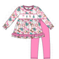 Pink Cowboy Santa Embroidery Ruffle Pants Set
