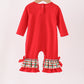 Red christmas character applique ruffle romper