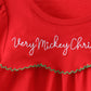 Red christmas character applique gingham bloomer set