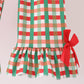 Red christmas character applique gingham ruffle pants set
